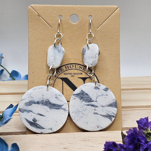 Silver Marble Handcrafted Polymer Clay Earrings