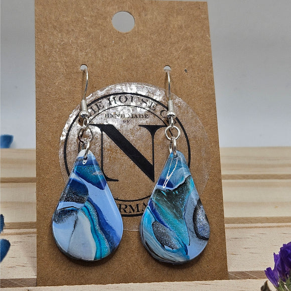 Ocean Mist Teardrop Handmade Polymer Clay Earrings