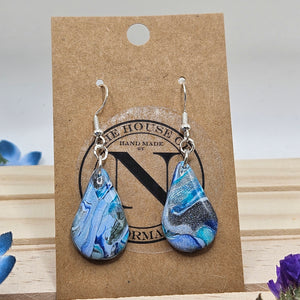 Azure Swirl Teardrop Handmade Polymer Clay Earrings