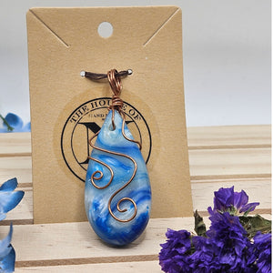 Blue and White Copper Wrapped Acrylester Pendant