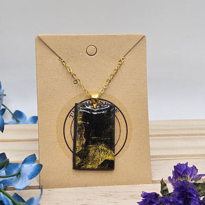 Golden Midnight Elegance Polymer Clay Pendant Necklace