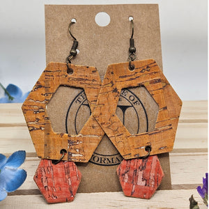 Rustic Hexagon Faux Leather Earrings