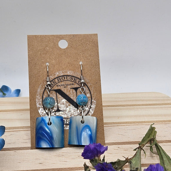 Blue Acrylester Earrings with Dragon Vein Agate Beads