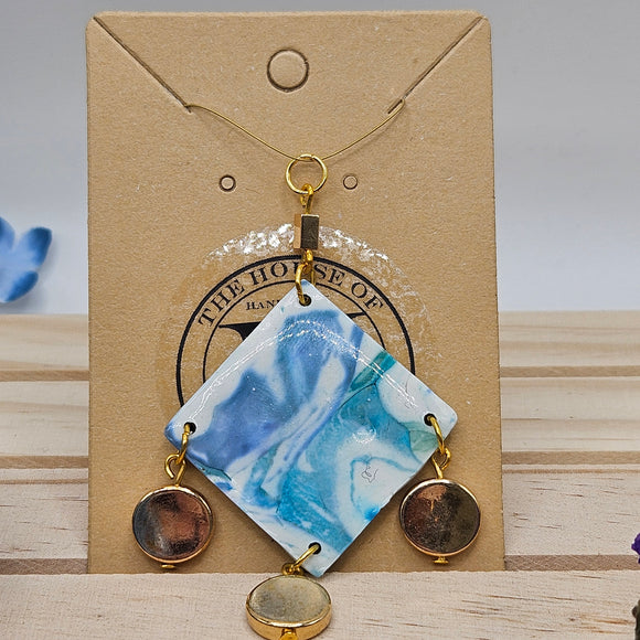 Ocean Mist Handcrafted Polymer Clay Pendant Necklace with Gold Accents