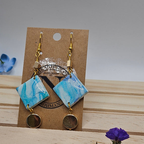 Ocean Mist Handcrafted Polymer Clay Earrings with Gold Accents