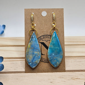 Celestial Blue Elegance Handcrafted Polymer Clay Earrings with Cubic Zirconia Hooks