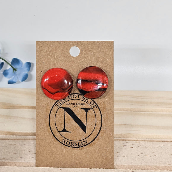 Scarlet and Ebony Marbled Polymer Clay Stud Earrings