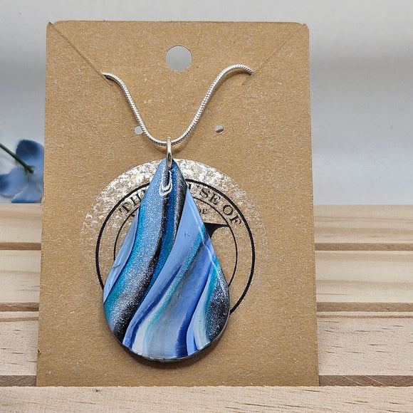 Azure Waves Handmade Polymer Clay Pendant Necklace