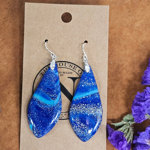 Cosmic Blue Teardrop Handmade Polymer Clay Earrings