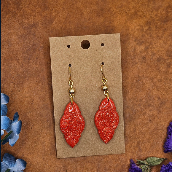 Ember Leaf Embossed Handmade Polymer Clay Earrings